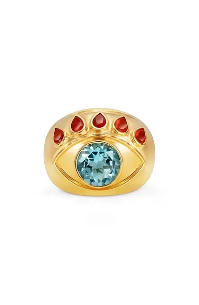 Nevernot 18kt Yellow Gold Ready To See You Topaz And Opal Ring In 18k Gold And Blue Topaz