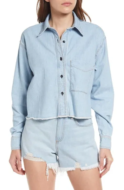 Askk Ny Fray Crop Denim Shirt In Blue