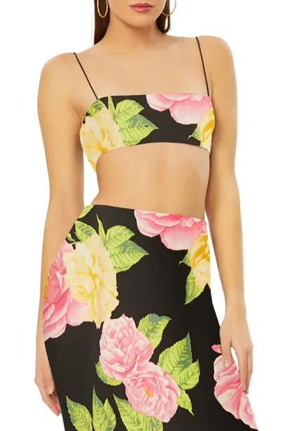 Afrm Penny Reversible Crop Top In Noir Bouquet