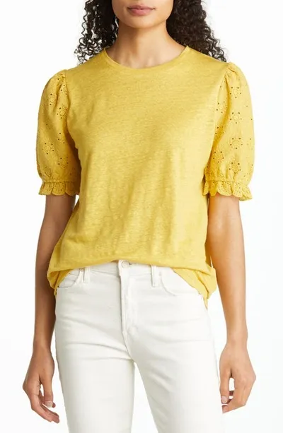 Boden Broderie Anglaise Sleeve Cotton T-shirt In Butter