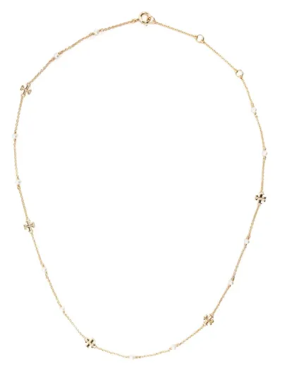 Tory Burch Logo Chain-link Necklace In Tory Gold / Pearl