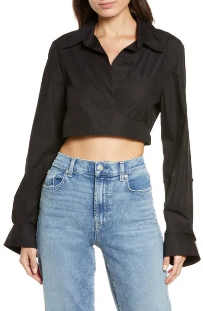 Twp The Tye Me Up Cropped Cotton Shirt In Black