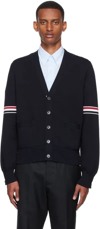 Thom Browne Striped Buttoned Cardigan In Blue