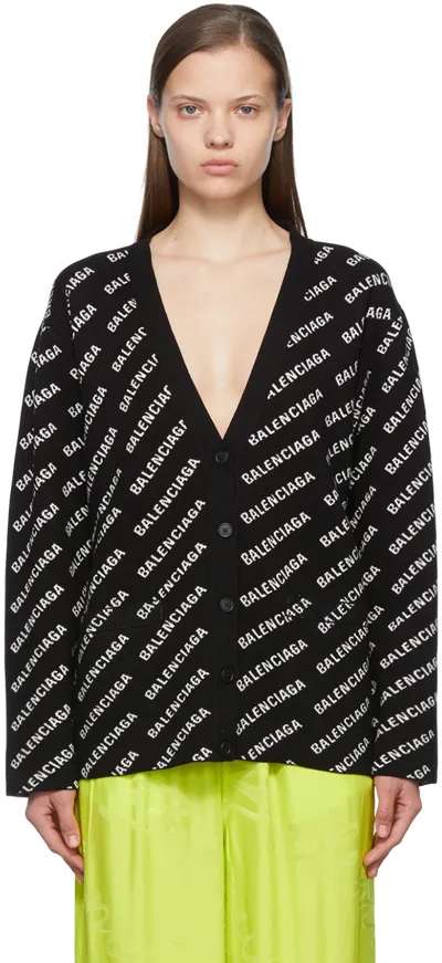 Balenciaga Mini Logo Jacquard Oversize Cardigan In Black White