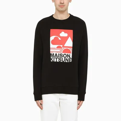 Maison Kitsuné Black Crew Neck Sweater With Logo Lettering