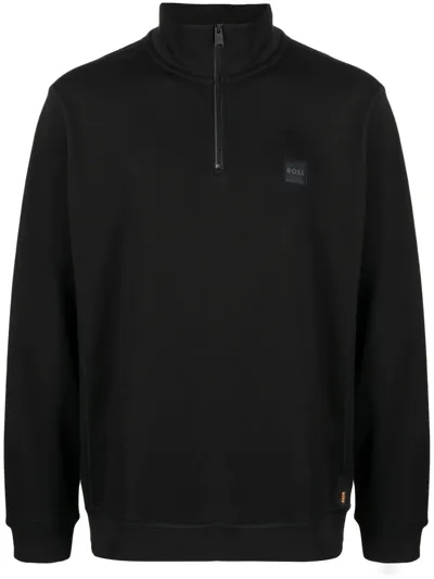 Hugo Boss High-neck Half-zip Sweatshirt In Black 001