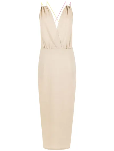 Isolda Backless V-neck Dress In Neutrals