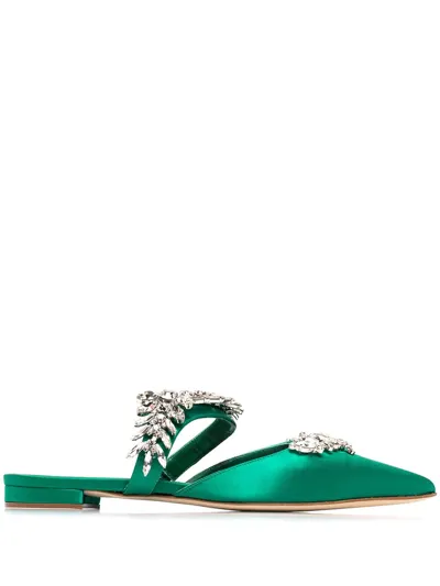 Manolo Blahnik Lurum Crystal-embellished Mules In Green