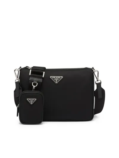 Prada Shoulder Bag In Re-nylon And Saffiano In Black