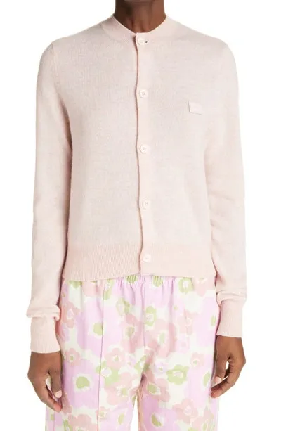 Acne Studios Keva Logo-patch Wool Cardigan In Faded Pink Melange