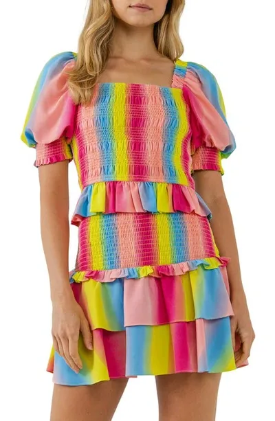 Endless Rose Ombre Stripe Smocked Top In Multi