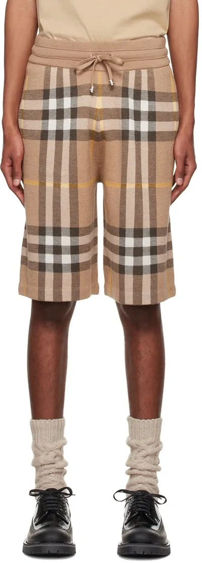 Burberry Birdseye Checked Silk And Wool-blend Drawstring Shorts In Archive Beige