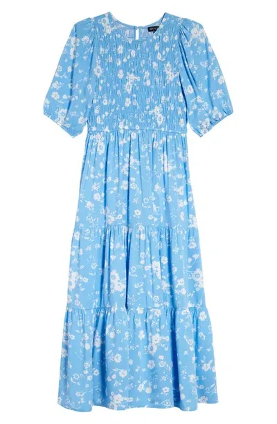 Ava & Yelly Kids' Print Smocked Maxi Dress In Blue