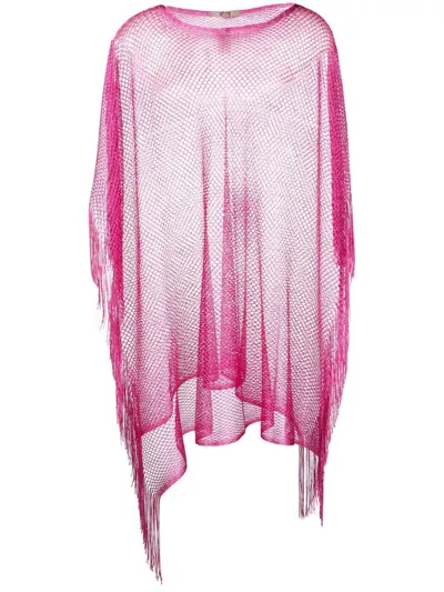 Liu •jo Fringed Asymmetric Mesh Top In Pink