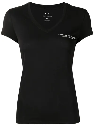 Armani Exchange Logo-print V-neck T-shirt In Black