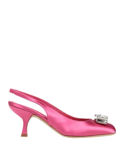 Ferragamo Embellished Satin Slingback Pumps In Fuchsia