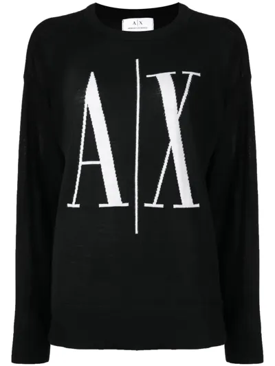 Armani Exchange Logo Intarsia-knit Jumper In Black