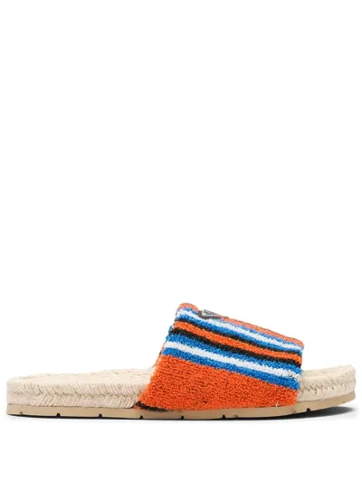 Prada Bayadere Print Terrycloth Espadrille Slides In Orange