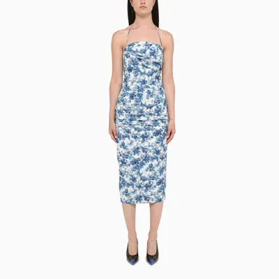 Anouki White And Blue Floral Midi Dress In Multicolor