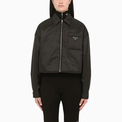 Prada Black Re-nylon Bomber Jacket With Logo Triangle