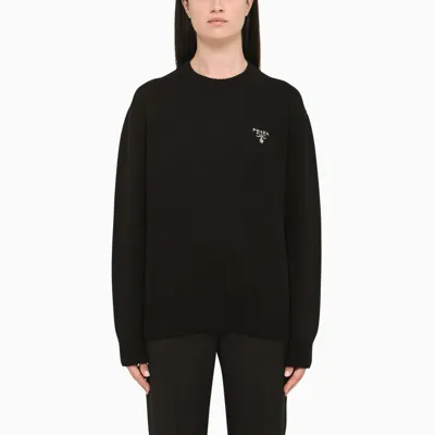 Prada Black Cashmere Sweater With Logo In Nero