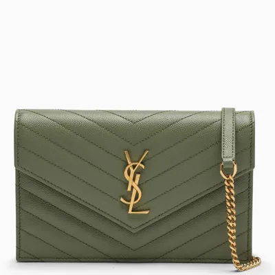 Saint Laurent Pistachio/gold Envelope Chain Wallet In Green