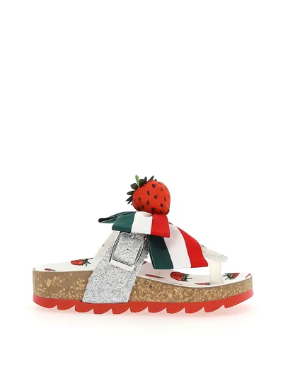 Monnalisa Strawberry Flip Flops In Red And White In Multicolour