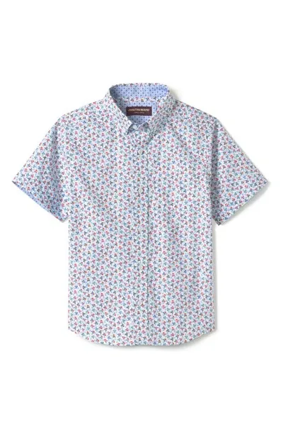 Johnston & Murphy Kids' Skull Print Short Sleeve Button-down Shirt In White Multi