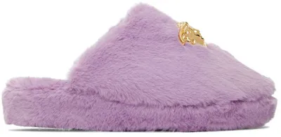 Versace Purple Fuzzy Medusa Slippers