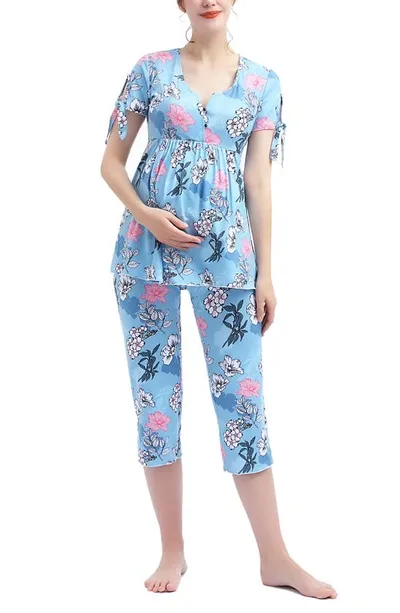 Kimi And Kai Daya Floral Maternity/nursing Pajamas In Multicolored