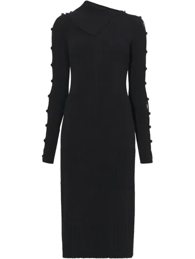 Proenza Schouler Button Keyhole-sleeve Rib Midi Dress In Black