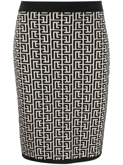 Balmain Zip Monogram Knit Mini Skirt In White