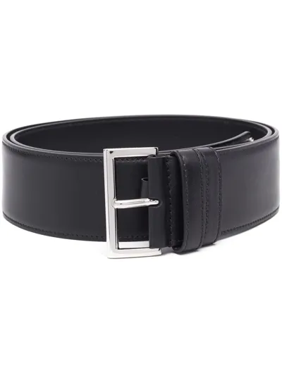 Prada Triangle Logo Leather Belt In Schwarz