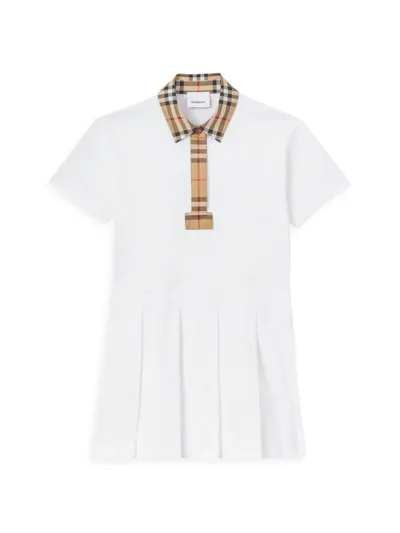 Burberry Kids Logo Patch Short Sleeved Polo Shirt Dress In White