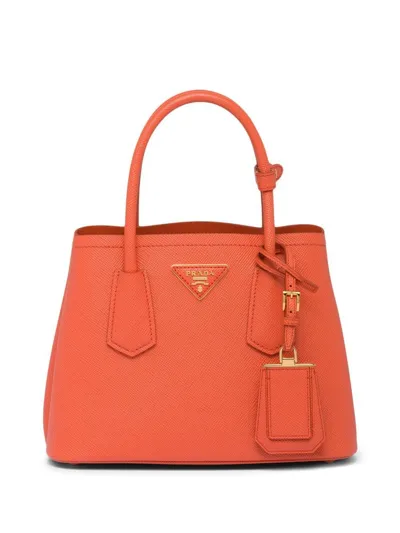 Prada Double Saffiano Leather Tote Bag In Orange