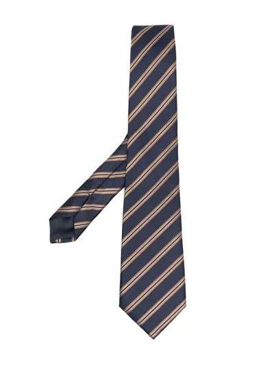 Giorgio Armani Striped-jacquard Silk Tie In Blue