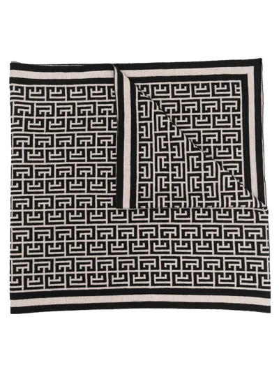 Balmain Monogram-motif Merino Scarf In Neutrals