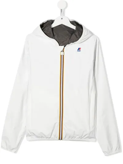 K-way Kids' Logo-print Hooded Rain Jacket In White