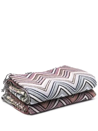 Missoni Zigzag-design Blanket In Blue