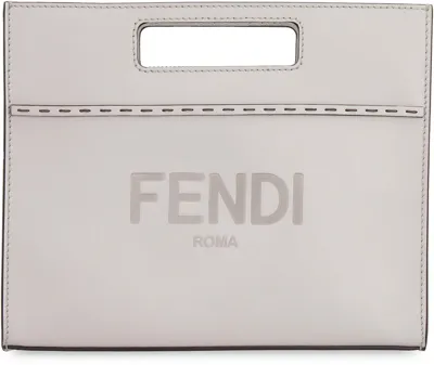 Fendi Logo Debossed Mini Shopper Bag In Grey