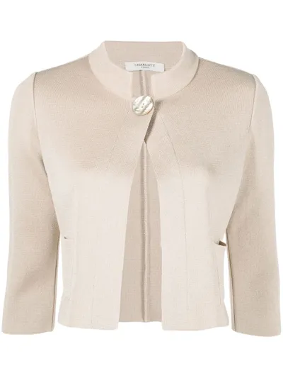 Charlott Single-button Three Quarter Sleeves Cardigan In Neutrals