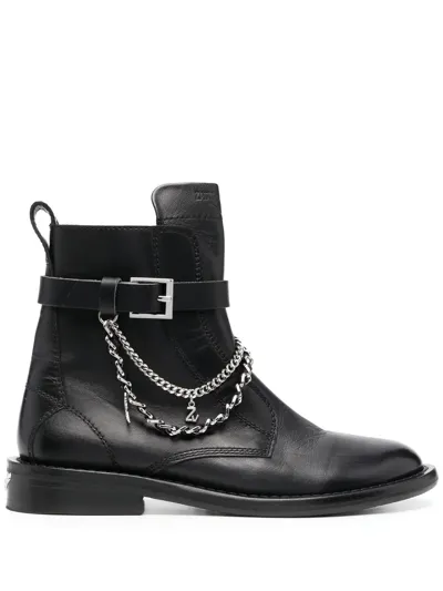 Zadig & Voltaire Embellished Leather Ankle Boots In Noir