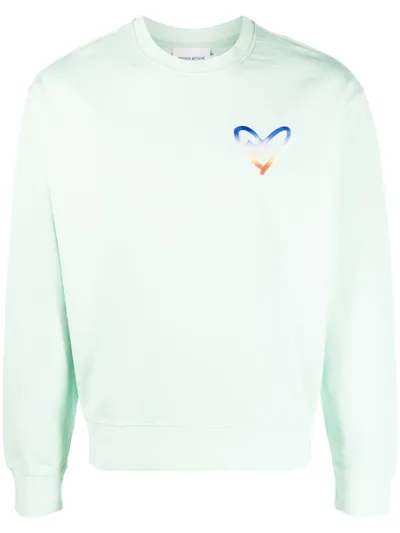 Maison Kitsuné Gradient Heart-embroidered Cotton Sweatshirt In Green