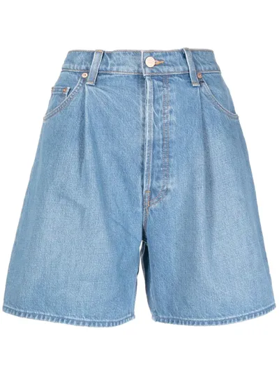 Mother The Fun Dip Pleated Denim Shorts In Just A Nibble