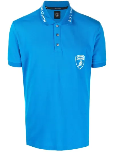 Automobili Lamborghini Logo-print Cotton Polo Shirt In Blue