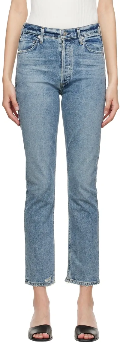 Citizens Of Humanity Blue High-rise Straight Jeans In Multi