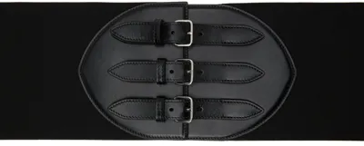 Alaïa Triple-buckle Leather Corset Elastic Belt In Noir