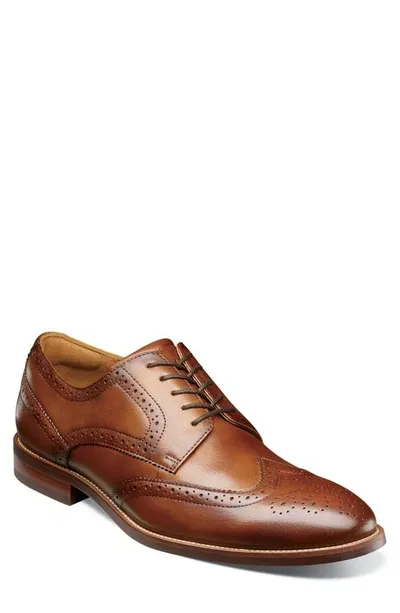 Florsheim Montinaro Mens Leather Wingtip Derby Shoes In Cognac