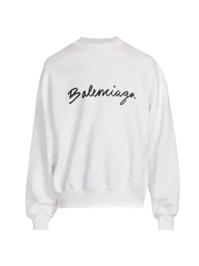 Balenciaga White Logo Cotton Sweatshirt In White Black