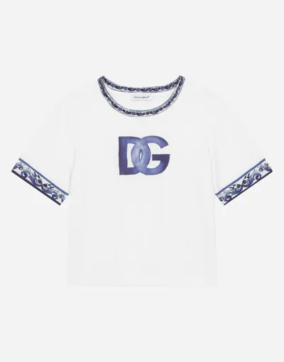 Dolce & Gabbana Kids' Jersey T-shirt With Dg Logo In Multicolor